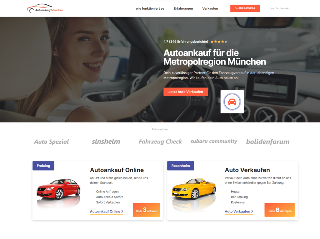 autoankaufmuenchen.de Autohändler Local aus München Suchmaschinenoptimierung - Referenzen responsev