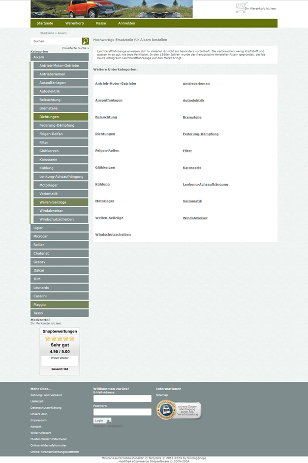 Die alte Kategorie Übersichtseite von Minicar-Tec