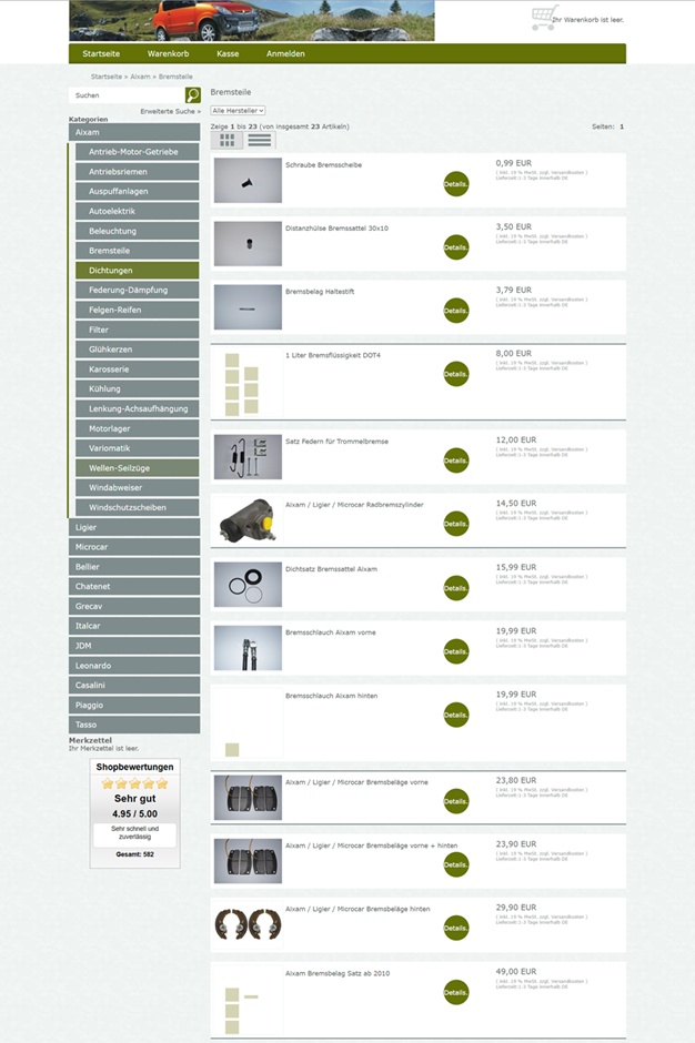 Das ist die alte Minicar-Tec Listing Ansicht für PC und Laptop