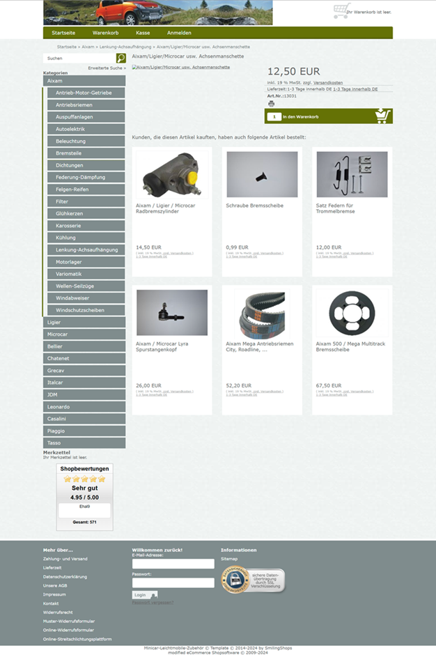 Dies ist die Alte Minicar-Tec Produkt Page Ansicht für PC & Laptop - responsev